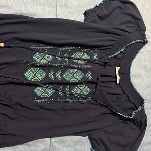 Women’s medium navy top with real trim and decoration